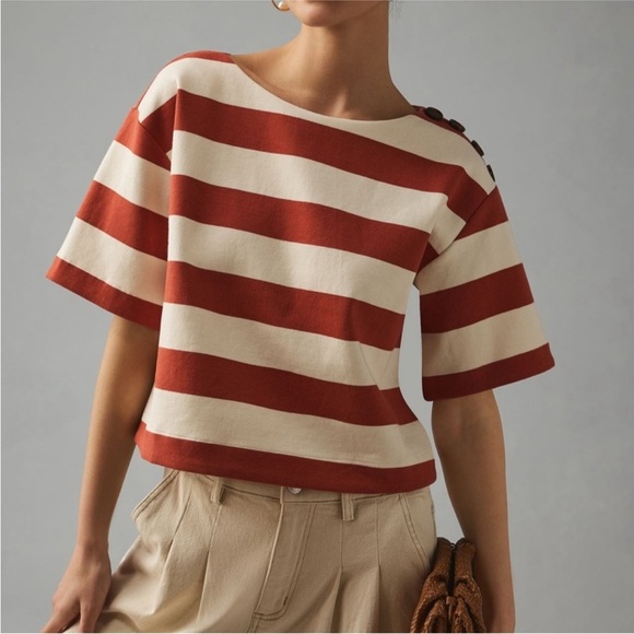 Anthropologie Tops - Anthropologie Sunday in Brooklyn Structured Boxy Tee Top Striped Medium